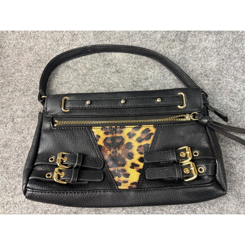 Joe's Jeans Shoulder Bag Women Small Black Leopard Print Buckle Studded Edgy